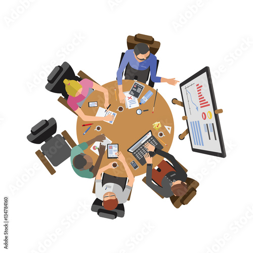 Business people sitting on table vector illustration