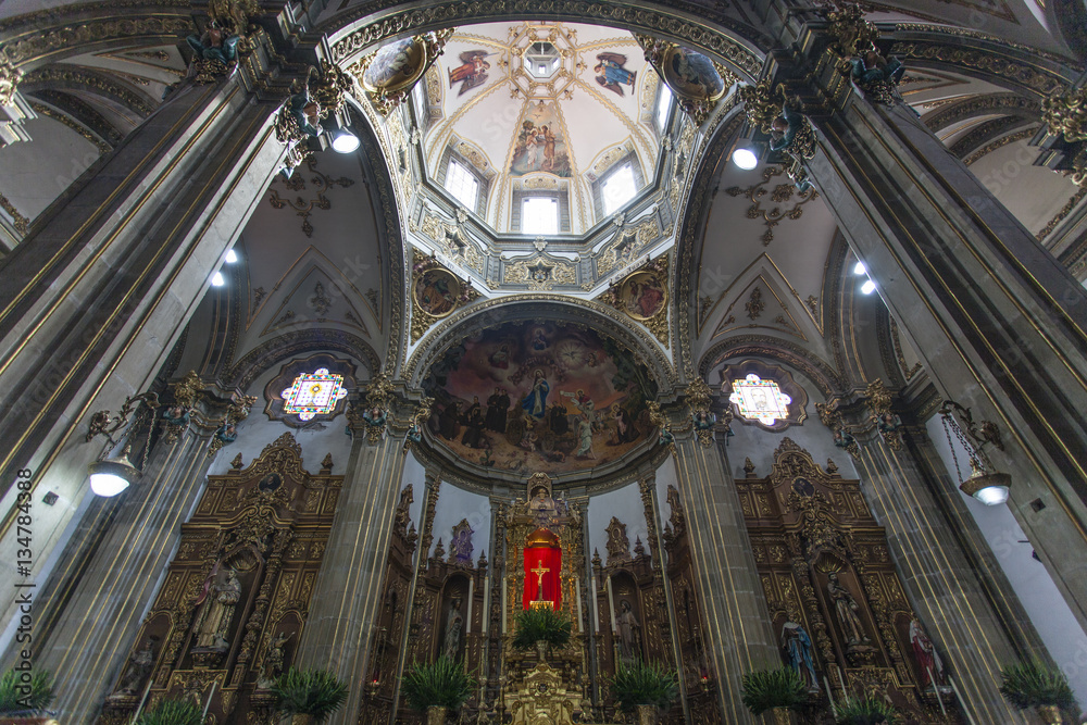 Interior of the Parroquia de San Juan Bautista church in Coyoacan, Mexico City - Mexico