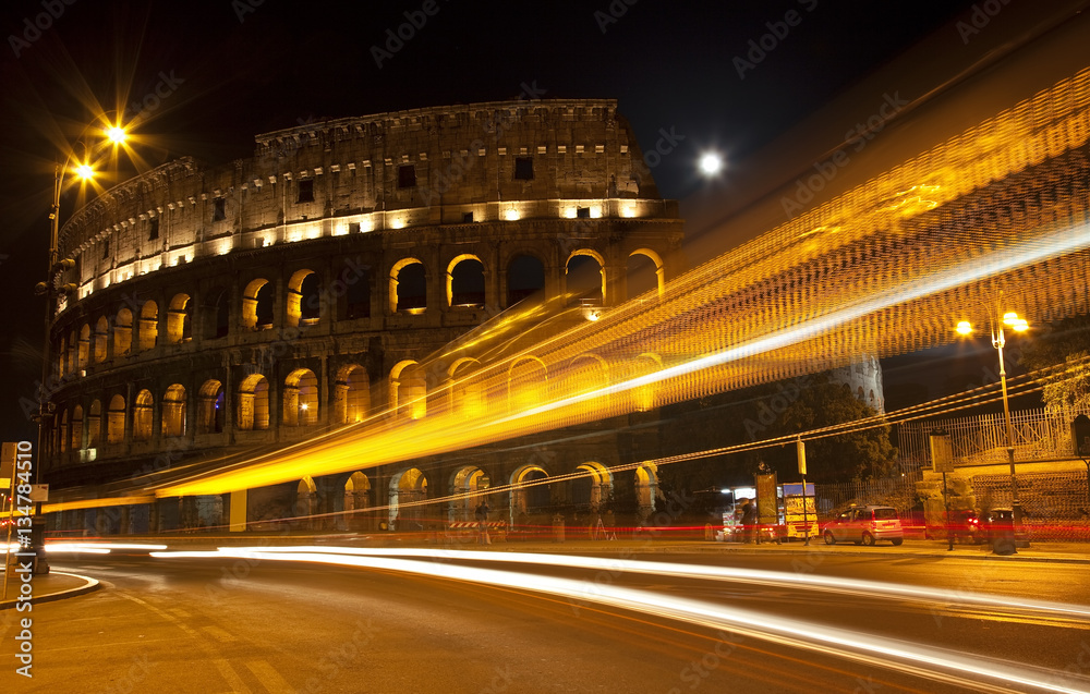 Colosseum Street Abstract Night Moon Rome Italy