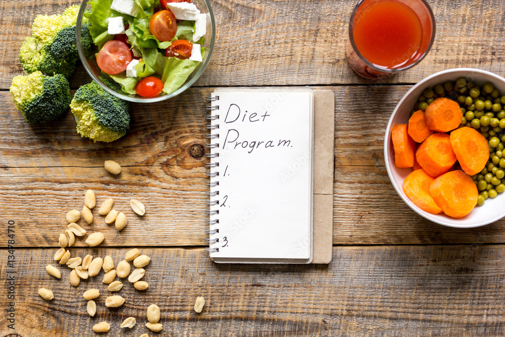 concept diet, slimming plan with vegetables top view mock up concept diet, slimming plan with vegetables top view mock up