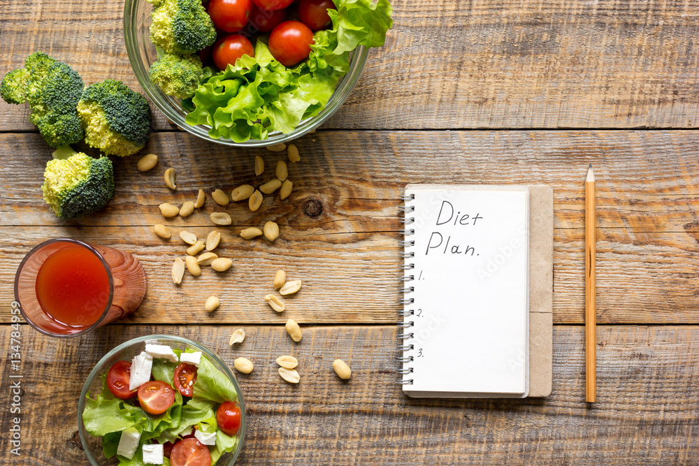 concept diet, slimming plan with vegetables top view mock up concept diet, slimming plan with vegetables top view mock up