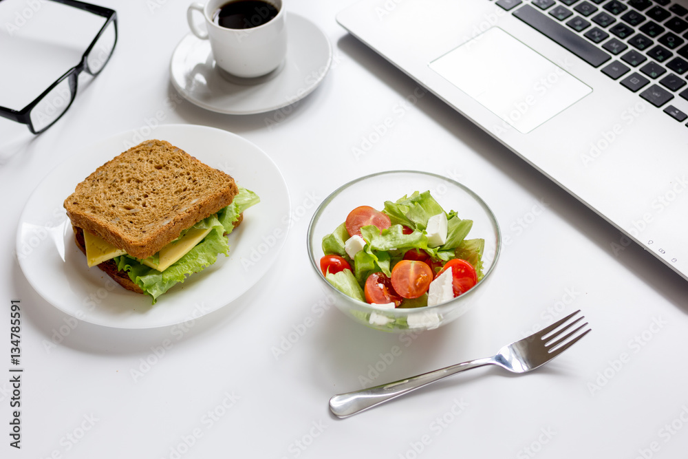 concept of lunch in officeat work top view concept of lunch in officeat work top view