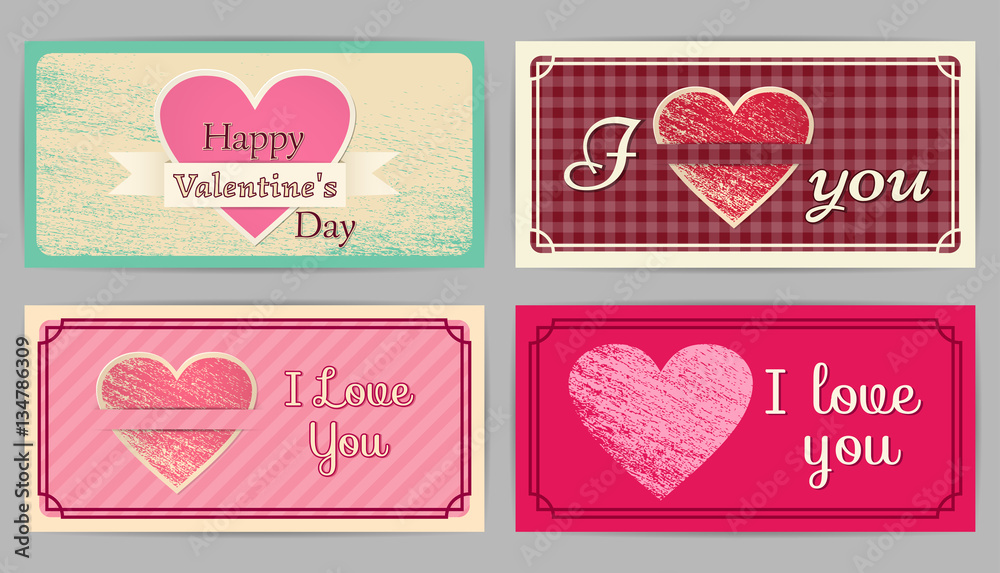 Valentine's Day, wedding retro cards. Vintage design backgrounds. Country style. Vector graphic.