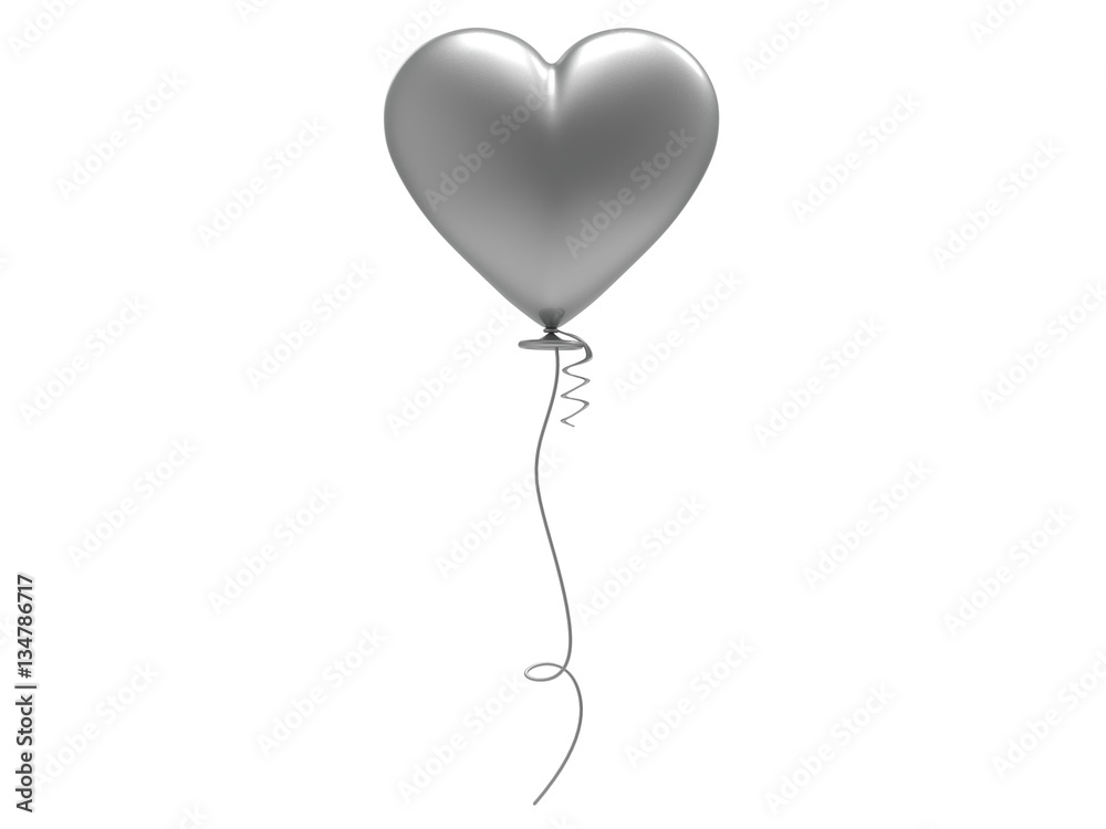 3D illustration silver balloon heart