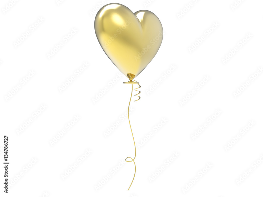 3D illustration gold balloon heart