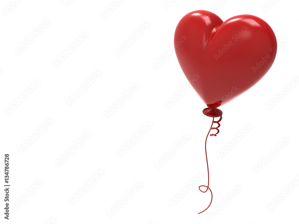 3D illustration red balloon heart