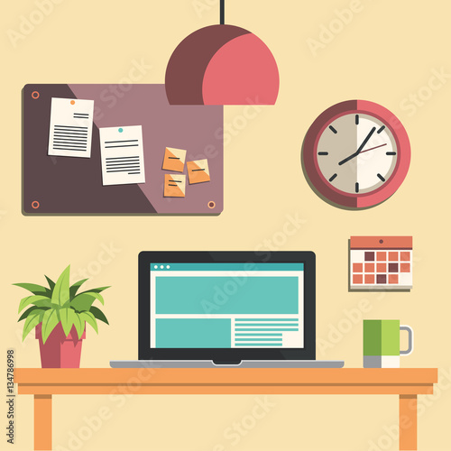 Flat design office workspace. Creative desktop 
