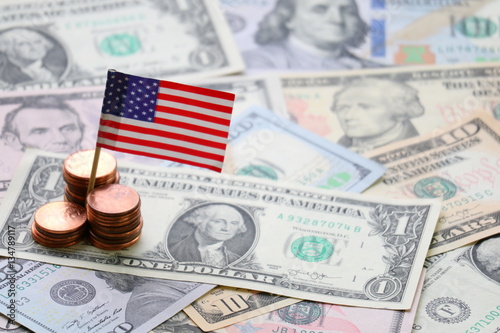 Wallpaper Mural US flag and Dollar cash background, USA finance and economy concept Torontodigital.ca