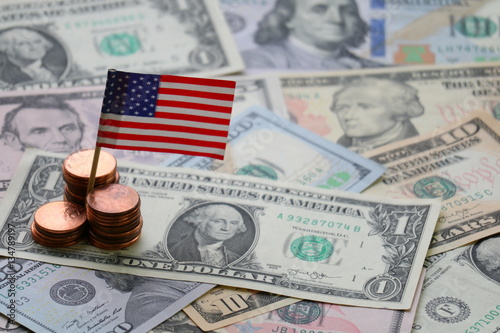 Wallpaper Mural US flag and Dollar cash background, USA finance and economy concept Torontodigital.ca