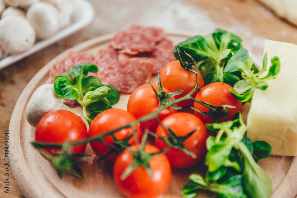Pizza preparation set of ingredients Pizza preparation set of ingredients