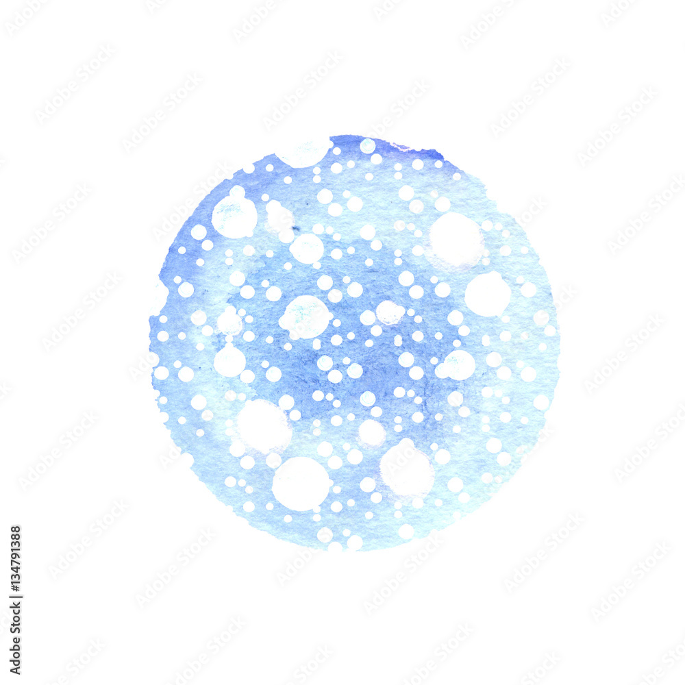 Abstract round background in shades of blue with splashes white. Winter watercolor circle Abstract round background in shades of blue with splashes white. Winter watercolor circle
