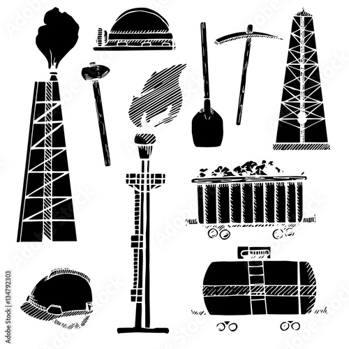 Industrial sketch icons. Industrial objects isolated on white background. Vector illustration.