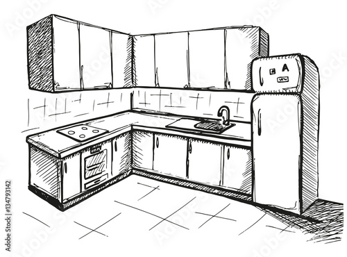 Sketch cuisine. Plan kitchen. Vector illustration