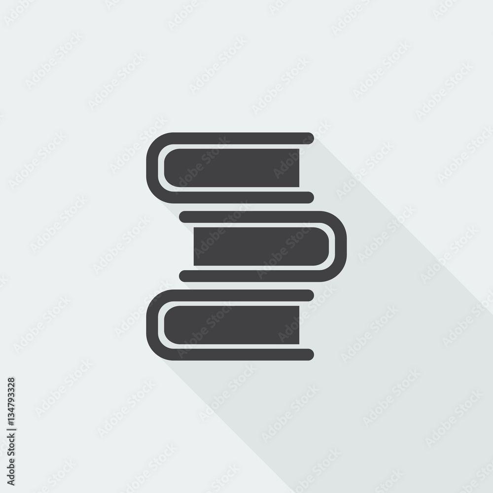 Black flat Books icon with long shadow on white background Black flat Books icon with long shadow on white background