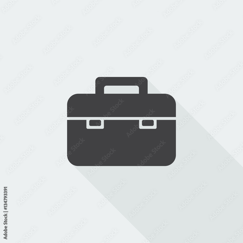 Black flat Briefcase icon with long shadow on white background Black flat Briefcase icon with long shadow on white background