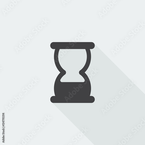 Black flat Hourglass icon with long shadow on white background