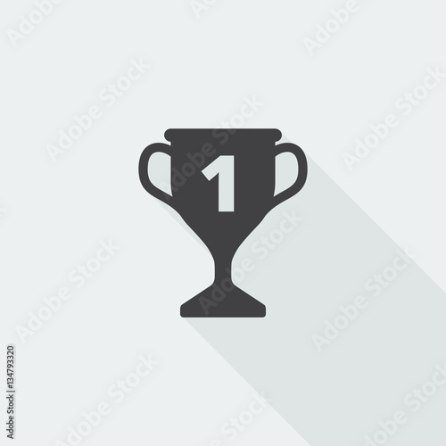 Black flat Trophy icon with long shadow on white background