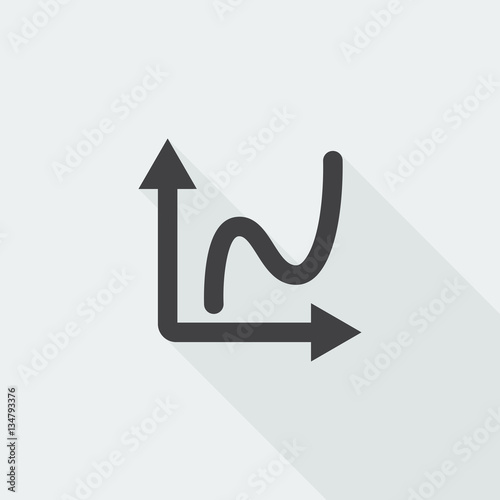Black flat Graph icon with long shadow on white background