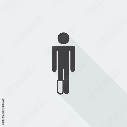 Black flat Foot icon with long shadow on white background