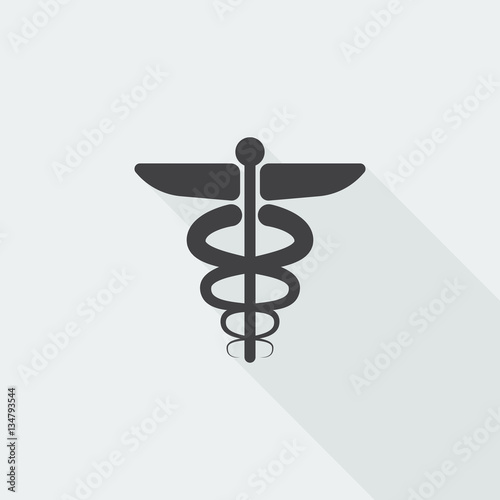 Black flat Medical Symbol icon with long shadow on white backgro