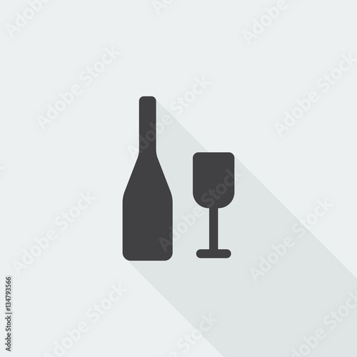 Black flat Wine icon with long shadow on white background