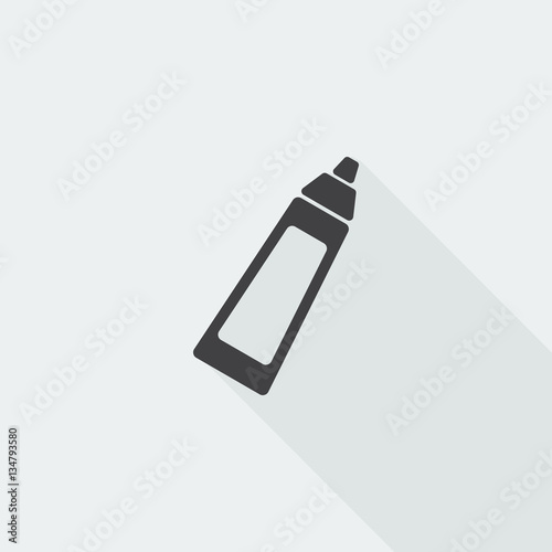 Black flat Baby Bottle icon with long shadow on white background