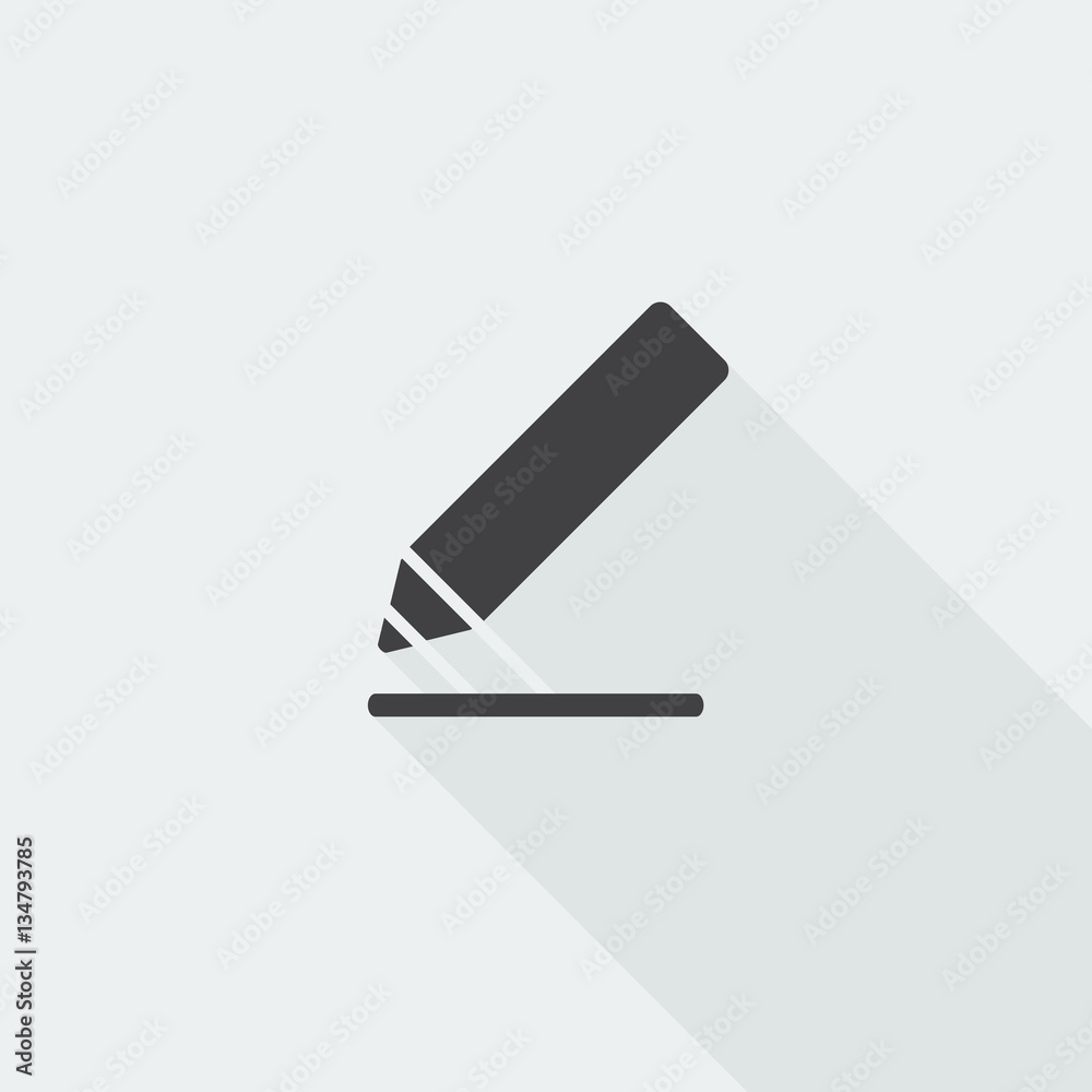 Black flat Sign Here icon with long shadow on white background