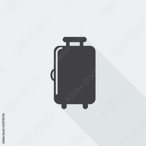 Black flat Luggage icon with long shadow on white background