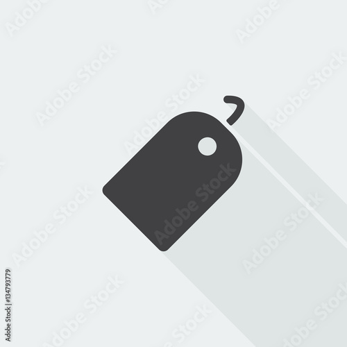 Black flat Tag icon with long shadow on white background