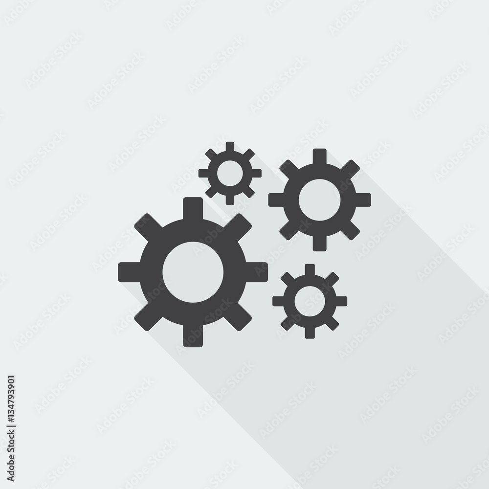 Black flat Process icon with long shadow on white background Black flat Process icon with long shadow on white background