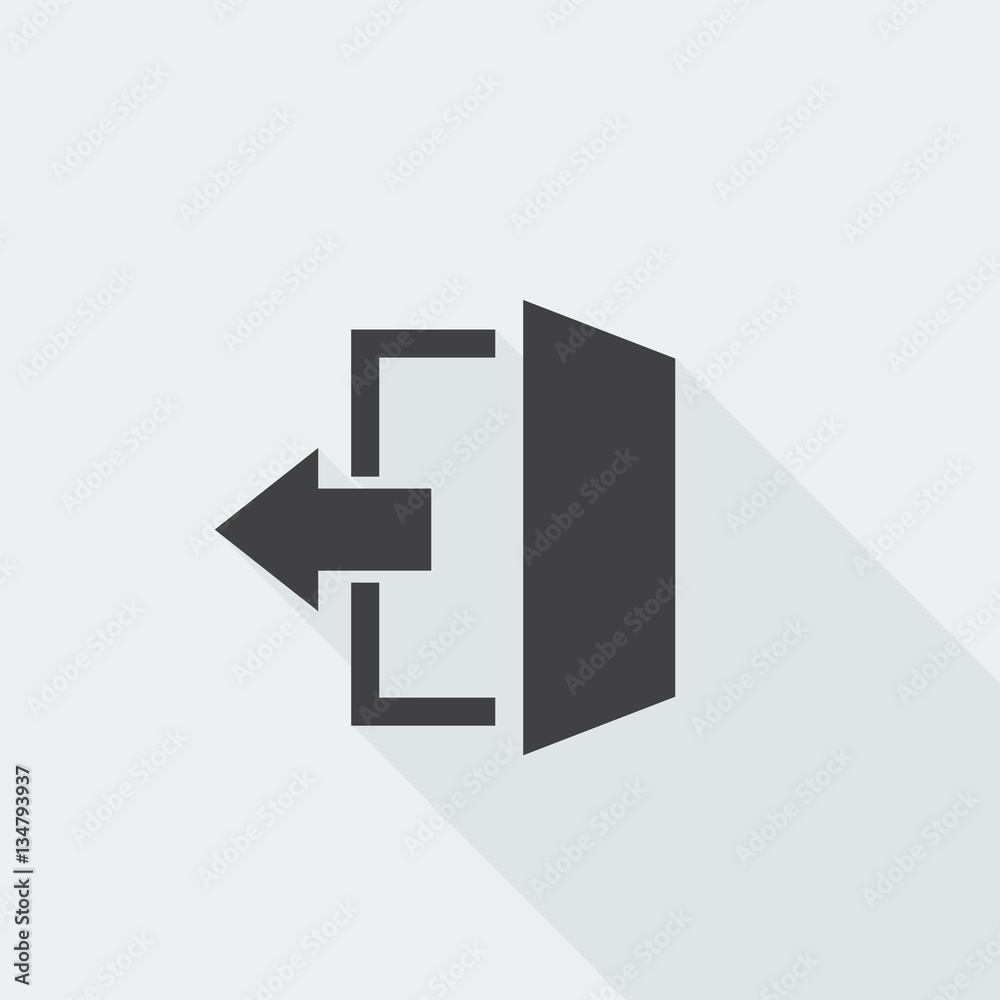 Black flat Exit icon with long shadow on white background Black flat Exit icon with long shadow on white background