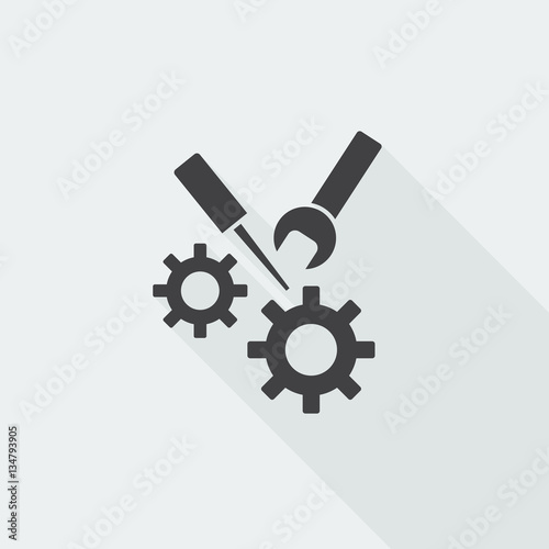 Black flat Service icon with long shadow on white background