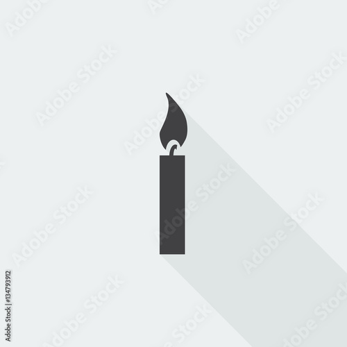 Black flat Candle Light icon with long shadow on white backgroun