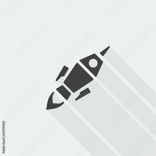 Black flat Rocket Launch icon with long shadow on white backgrou