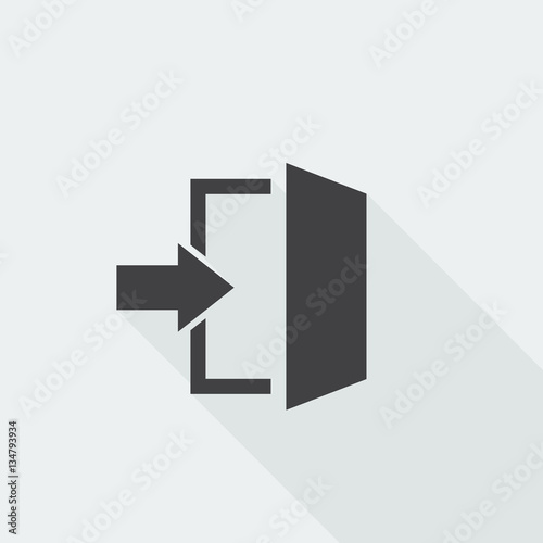 Black flat Enter icon with long shadow on white background