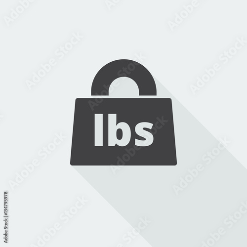Black flat Weight Pounds icon with long shadow on white backgrou