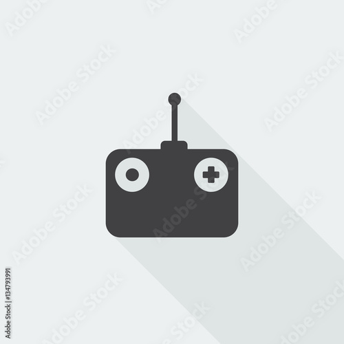 Black flat Radio Control icon with long shadow on white backgrou