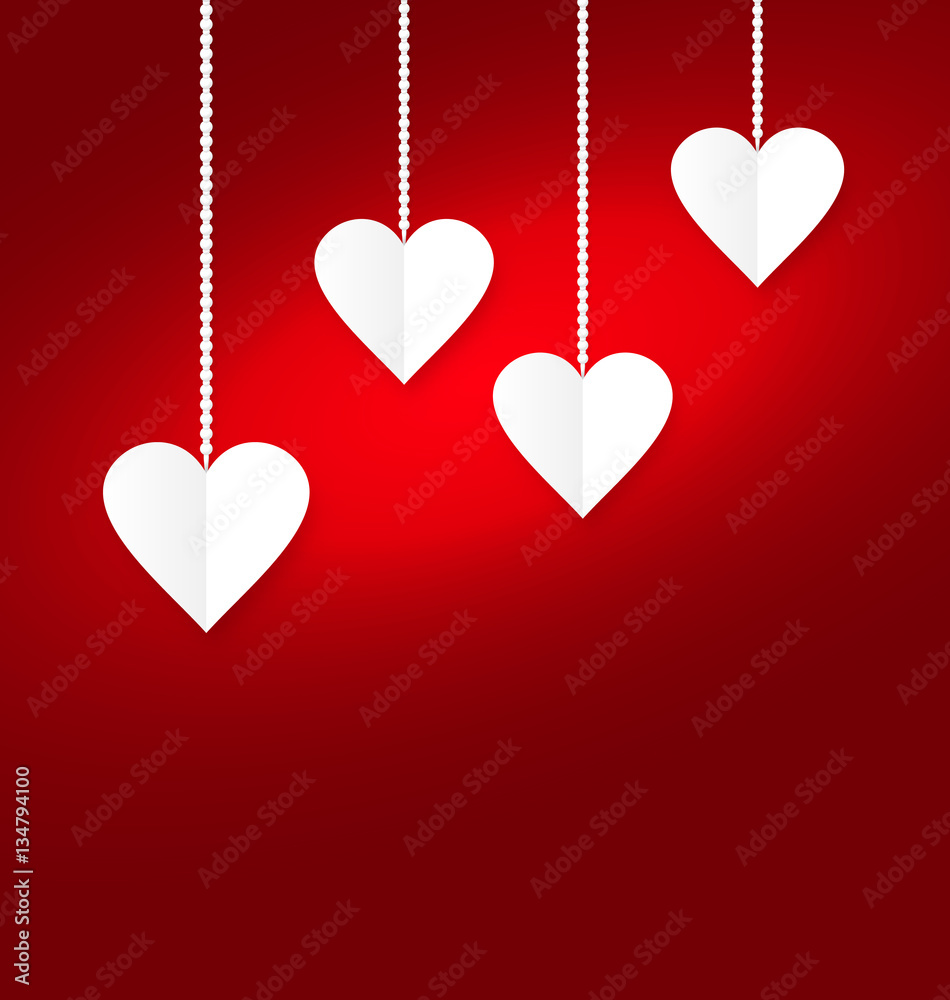 Background of hearts hanging on strings - Valentine s Day