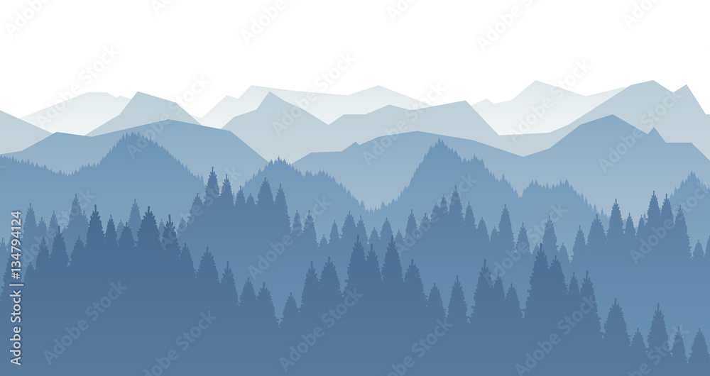 Wald Bäume und Berge Landschaft Silhouette
