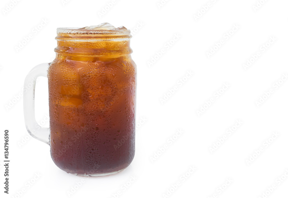 Closeup ice of americano coffee on white background Closeup ice of americano coffee on white background