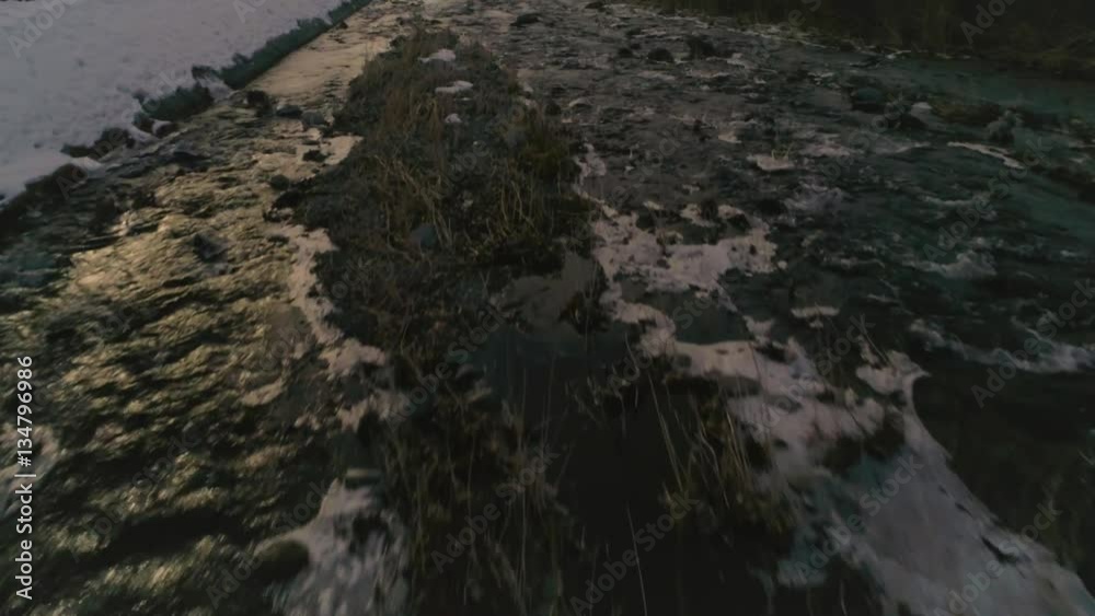 Aerial shot of flying over the river Aerial shot of flying over the river