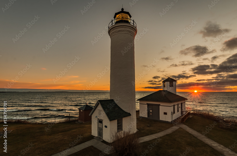 Tibbetts Point lighthouse at sunset