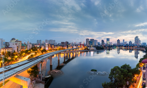 Aerial skyline view of Hanoi. Hanoi cityscape at twilight