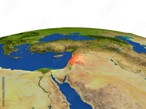 Lebanon in red from orbit