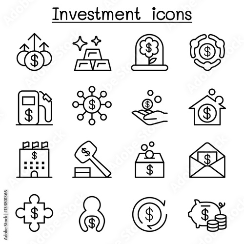 Business & Investment icon set in thin line style