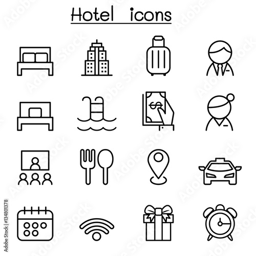 Hotel icon set in thin line style