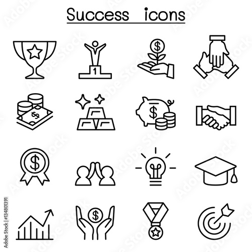 Success icon set in thin line style