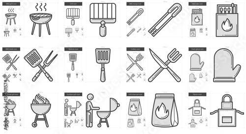Barbecue line icon set.