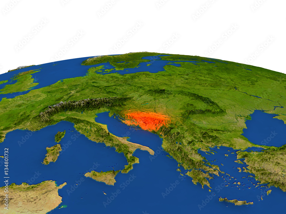 Bosnia in red from orbit