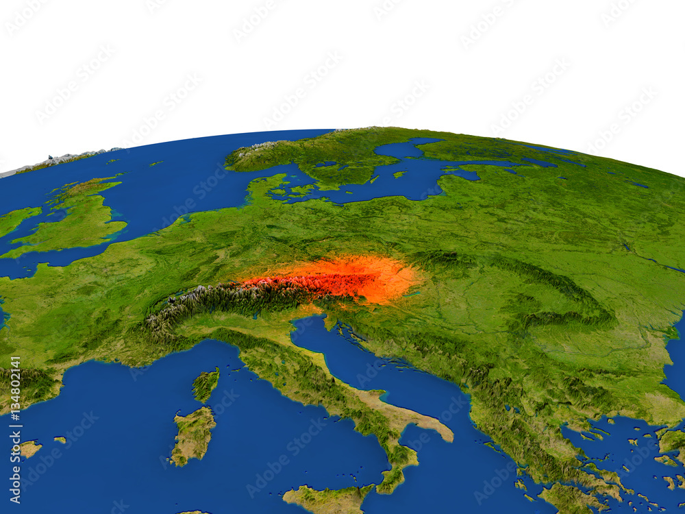 Austria in red from orbit